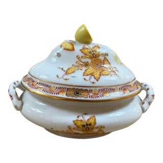 Mid 20th Century Herend Porcelain Chinese Bouquet Covered Dish With Lemon Finial For Sale