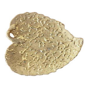 Vintage Hand Decorated Leaf Shaped Weeping Bright 22k Gold Dish With Loop
