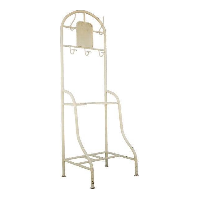 Vintage European White Steel Hat & Coat Hall Tree Stand For Sale
