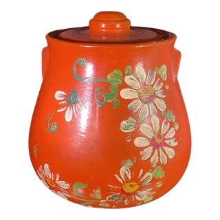 Vintage Ransburg Hand-Painted Orange Pottery Cookie Jar, 1930s Americana For Sale