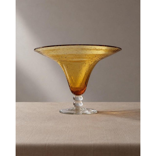Vintage Italian Orange Bubble Murano Glass Footed Bowl with Ball Stem, 1980s For Sale - Image 4 of 13