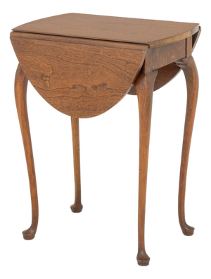 Queen Anne Style Walnut Drop Leaf Oval Side Table