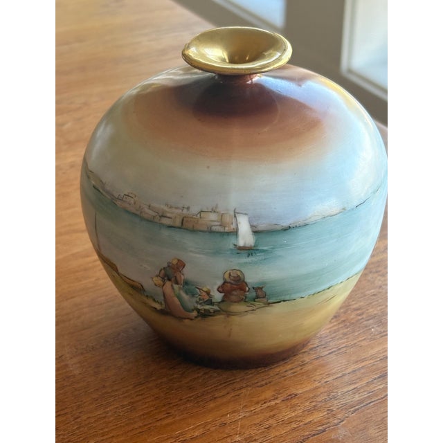 Art Nouveau Antique Vienna Austria Porcelain Vase – Seascape Painting, Count Thun Factory (1890-1908) For Sale - Image 3 of 12