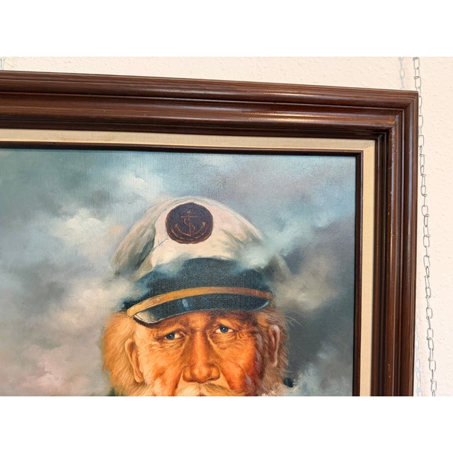 Paint Late 20th Century Surreal Maritime Oil Painting Tall Ship & Sea Captain Portrait Signed B. Wilder For Sale - Image 7 of 9
