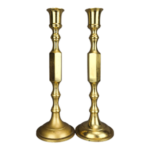 Mid 20th Century Extra Tall Floor Brass Candlestick Holders - Set of 2