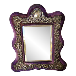 Mid 19th Century French Silver Plate Velvet Napoleon III Mirror