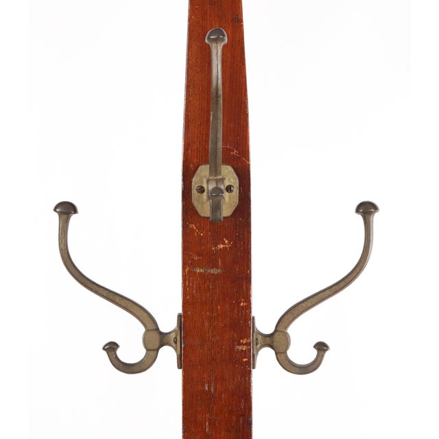 Arts & Crafts Oak Coat Tree Rack Iron Double Hooks For Sale - Image 4 of 6