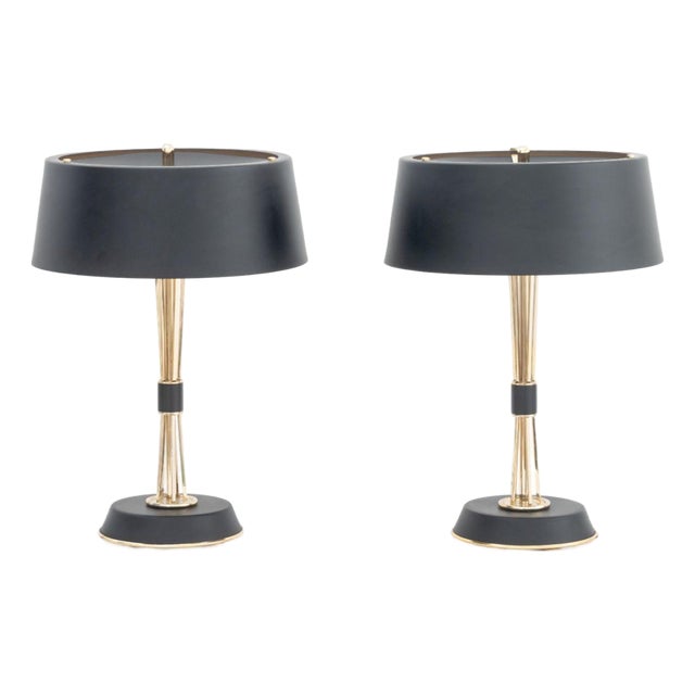 DelightFull Black and Gold-Tone Table Lamps, Pair For Sale