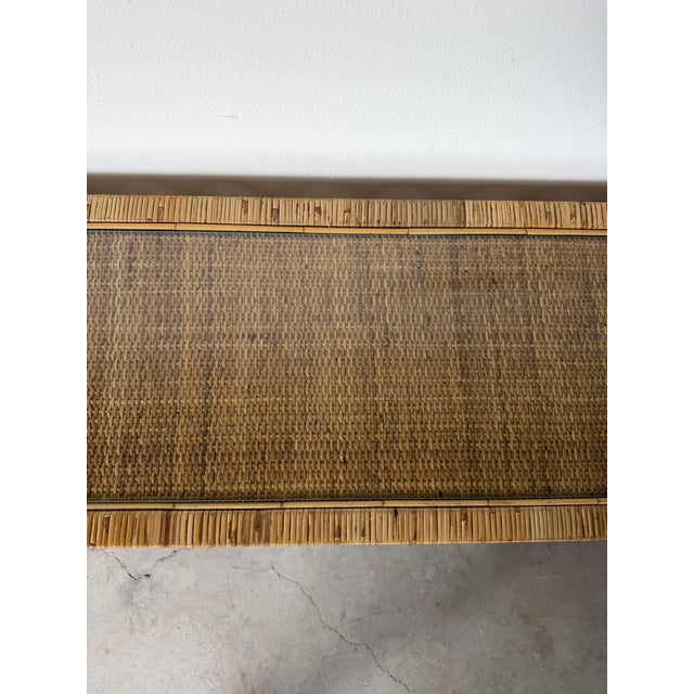 Vintage Coastal Rattan Two-Tier Console Table With Glass Top For Sale - Image 12 of 17
