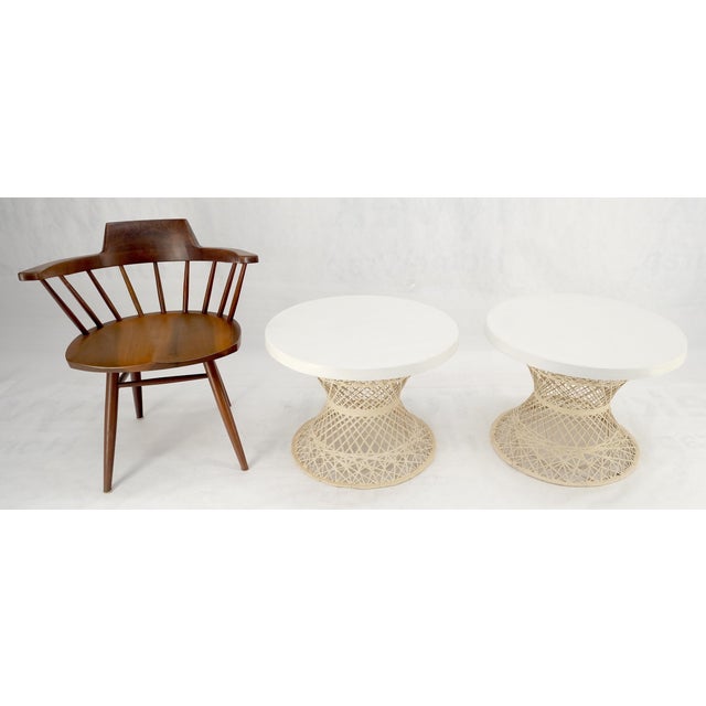Pair Spun Fiberglass 24" Round Stone Textured Tops End Side Tables Woodard MINT For Sale - Image 12 of 14