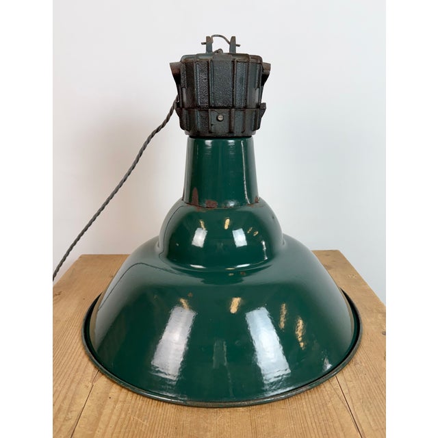 Industrial French Petrol Enamel Pendant Lamp from Sammode, 1950s For Sale - Image 12 of 18