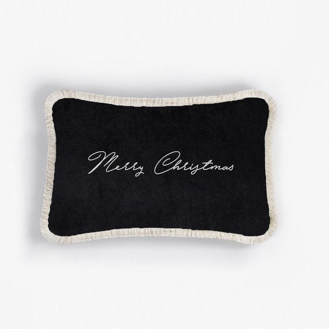 Contemporary Christmas Happy Pillow in White and Black from Lo Decor For Sale - Image 3 of 7
