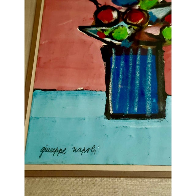 1960s Giuseppe Napoli Modernist Still Life Flowers Oil Painting, Framed For Sale - Image 4 of 5