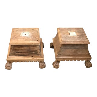 1980s Mexican Pine Hardwood Pedestal Plinth With Paw Feet - a Pair For Sale