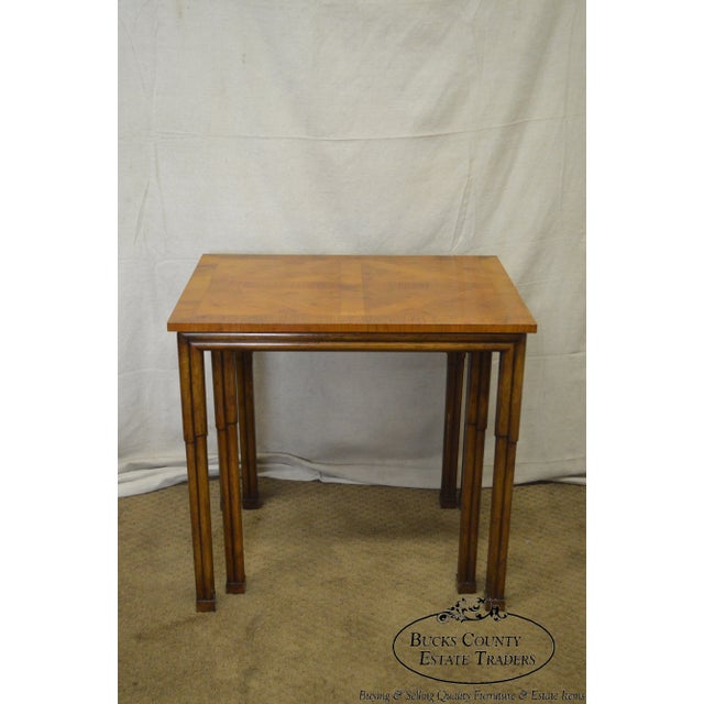 Old Colony Regency Style Yew Wood Nesting Tables AGE / ORIGIN: Approx. 50 years, Unknown DETAILS / DESCRIPTION: High...