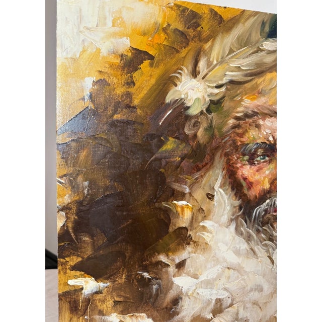 Share Large Vintage Original Expressive American Indian Roy Pierce Oil Painting Canvas For Sale In New York - Image 6 of 11