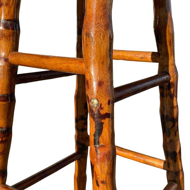 Mid-Century Modern Round Burnt Bamboo and Rattan Inlaid Barstool or Plant Stand For Sale - Image 3 of 4