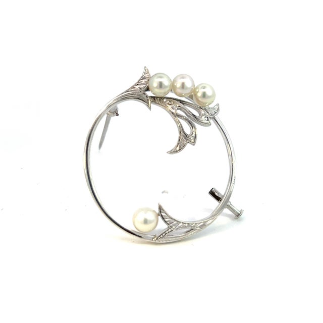 1990s 1990s Mikimoto Estate Akoya Pearl Brooch Sterling Silver 5 mm For Sale - Image 5 of 8