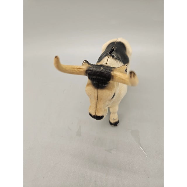 Vintage/Antique Cast Iron Black & White Longhorn Steer Coin Bank, 5"l For Sale - Image 4 of 4