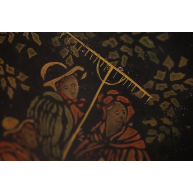 1960s Large Hand Painted Toleware Tray Signed S. Callnin 1969 - "The Thunderstorm" Folk Art For Sale - Image 5 of 16