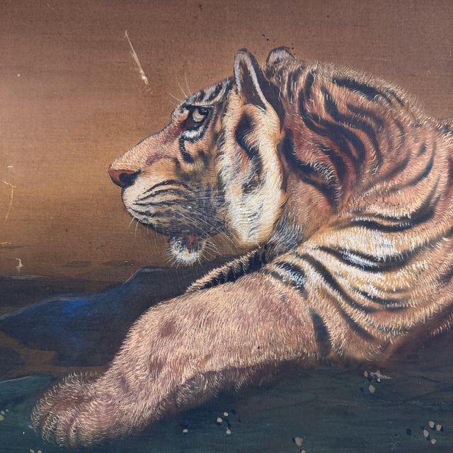 1950s Japanese Hand-Painted Tiger Yoko-Gaku Wall Panel, 1950s For Sale - Image 5 of 13