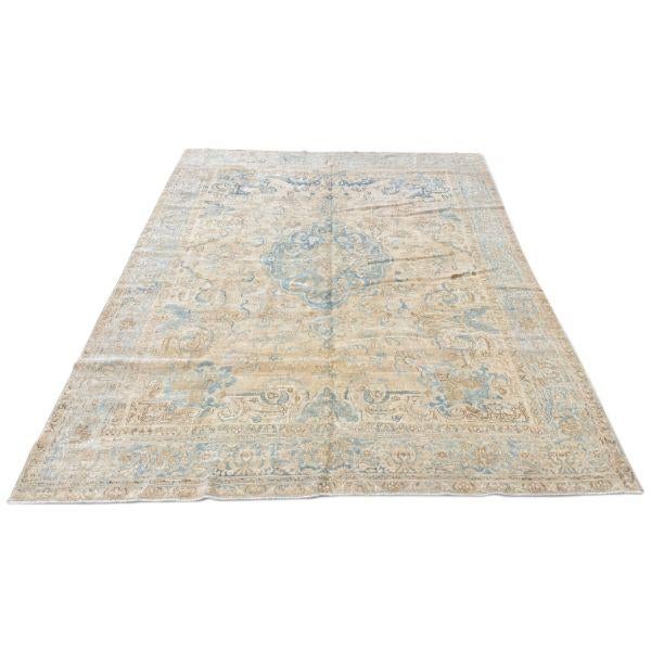 Antique Tabriz Rug | Faded Ivory, Beige & Blue | 7'5" X 9'5" For Sale - Image 4 of 4