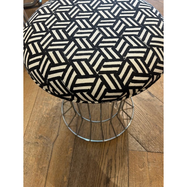 Mid-Century Modern Vintage Metal Stool With New Upholstery For Sale - Image 3 of 3