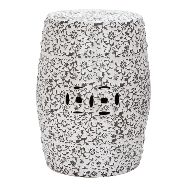 Vine Garden Stool in White Pattern For Sale