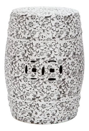 Vine Garden Stool in White Pattern