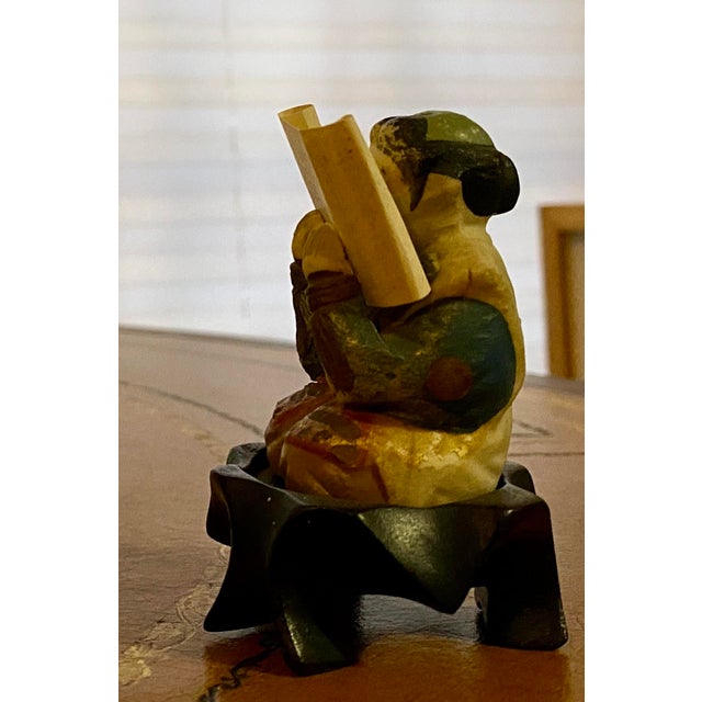 Antique Chinese Scholar or Immortal Bisque Figurine Worshiping, Kneeling Reading (Tao Scroll) For Sale - Image 10 of 18