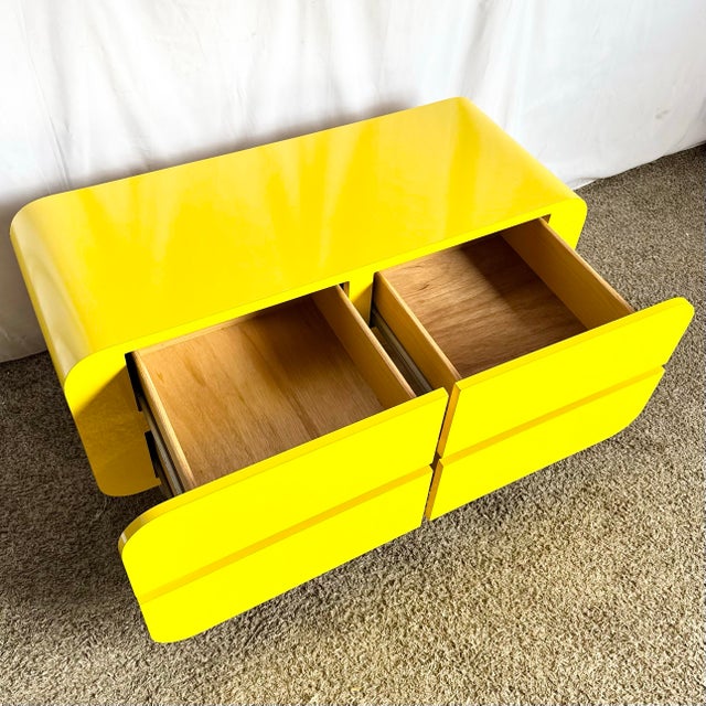 Wood 1980s Postmodern Yellow Lacquer Laminate Waterfall Dresser/Chest of Drawers For Sale - Image 7 of 7