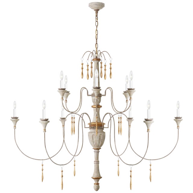 Julie Neill for Visual Comfort Signature Fortuna Large Chandelier in Vintage White & Gild For Sale
