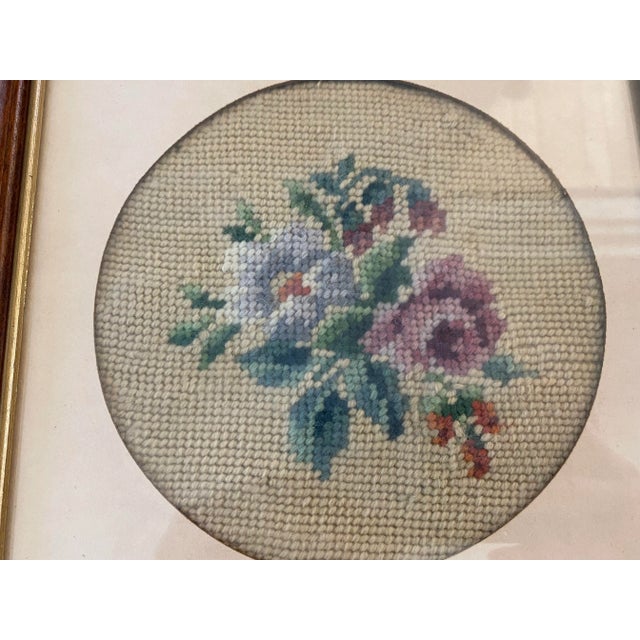 Pair of Vintage Framed Floral Needlepoints For Sale In Austin - Image 6 of 8
