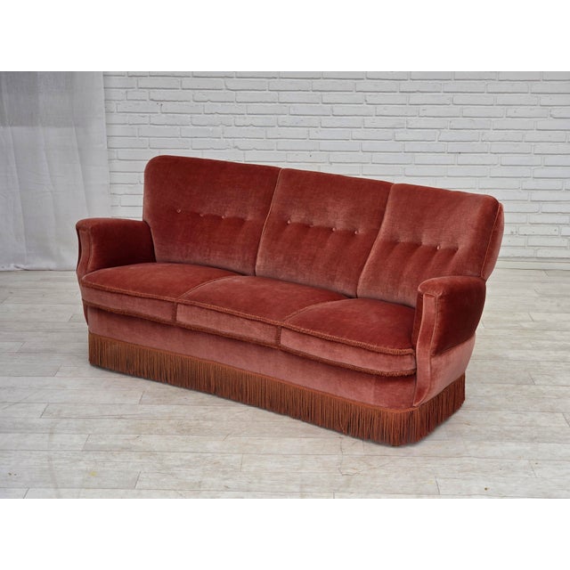 Three-Seater Danish Curved Sofa in Pink Furniture Velour, 1970s For Sale - Image 18 of 18