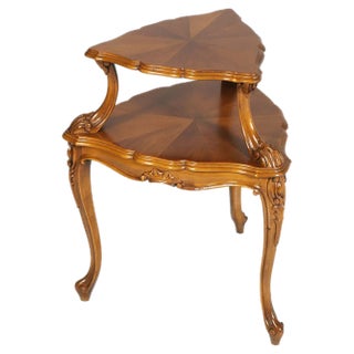Baroque Venetian Two-Tiered Tripod Dessert Table in Hand-Carved Walnut, 1940s For Sale