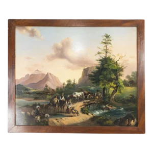 Continental European Alpine Scene Oil Painting on Tin