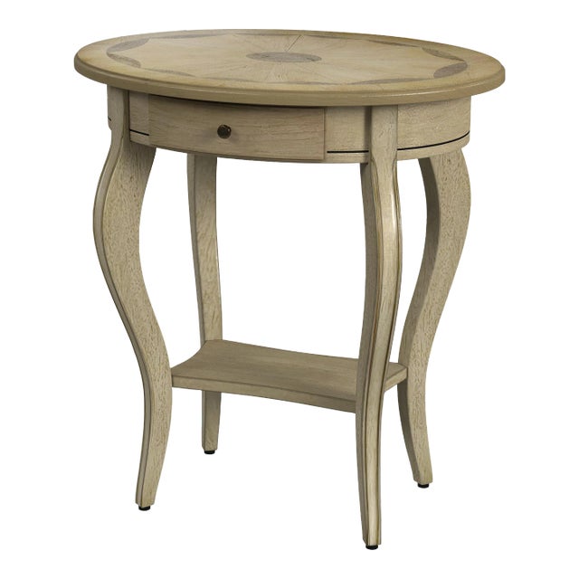 Jeanette Oval Wood Side Table, Beige For Sale