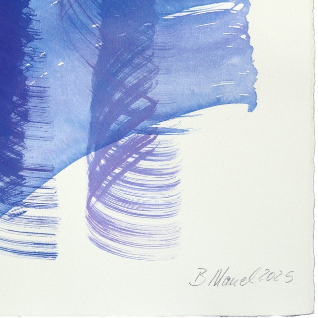 Blue Swirl 1 - Original Blue and Purple Minimalist Ink Abstract on French Linen Paper by Bettina Mauel For Sale - Image 4 of 6