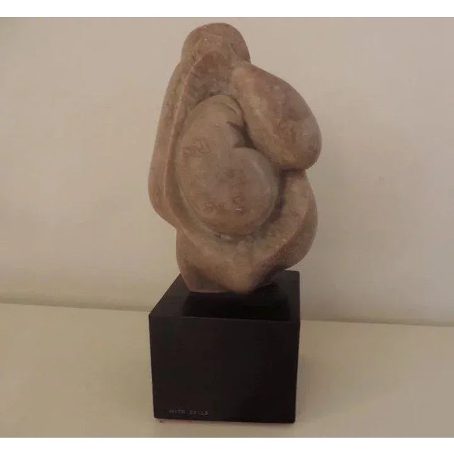 Mid Century Modern Carved Marble Abstract Sculpture Titled "With Child" For Sale - Image 4 of 11