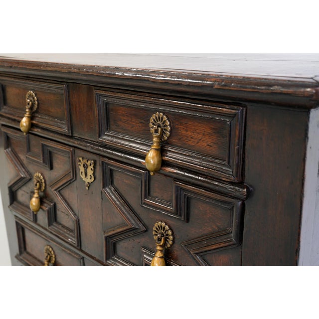 Metal Small 17th Century Charles II Joined Oak Chest of Drawers For Sale - Image 7 of 15