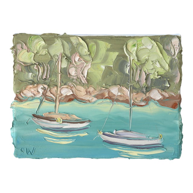 Berry's Bay Study 2 (19.6.23) - Plein Air Abstract Textured Landscape Painting by Sally West For Sale