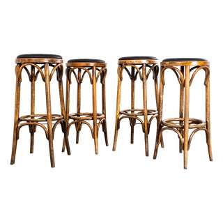 Vintage Oak and Bentwood Bar Stool, 1960s, Set of 4 For Sale