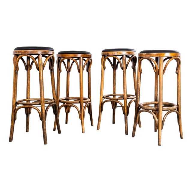 Vintage Oak and Bentwood Bar Stool, 1960s, Set of 4 For Sale