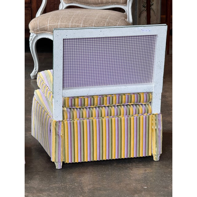 1950s Pair Upholstered Slipper Chairs With Painted Frames For Sale - Image 9 of 9