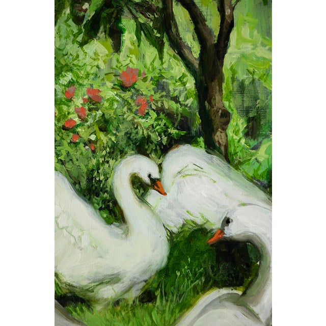 Early 21st Century Swan-Princess by Nadezda | Oil on Panel Portrait of a woman in a white cloak in a lush setting For Sale - Image 5 of 5