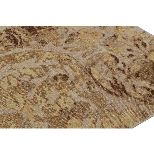 2010s Rug & Kilim’s Distressed European Rug in Beige-Brown & Gold Floral Pattern For Sale - Image 5 of 7