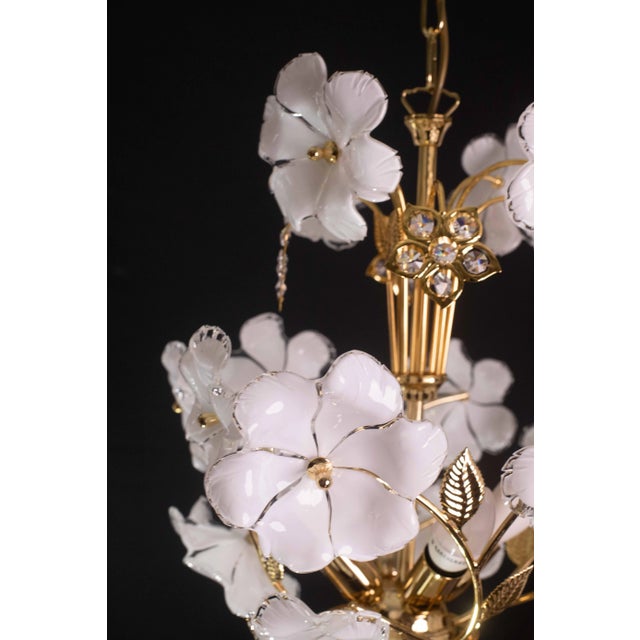 White Vintage Murano Style Crystal Glass Chandelier White Flowers, 1970s For Sale - Image 8 of 12