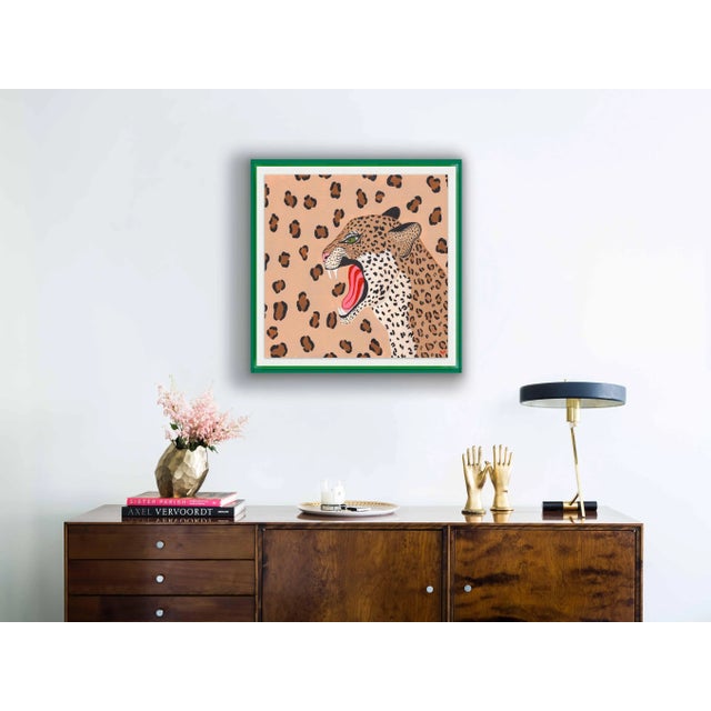 Contemporary Vanessa the Leopard by Willa Heart in Dark Green Transparent Acrylic Shadow Box, Medium Art Print For Sale - Image 3 of 4