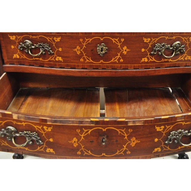 Antique French Louis XV Style Marquetry Inlay Walnut Bombe Commode Chest Dresser For Sale - Image 9 of 12