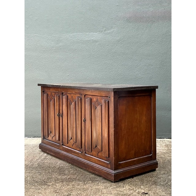 Mid 20th Century Vintage Carved Walnut Credenza With Slate Top For Sale - Image 5 of 12